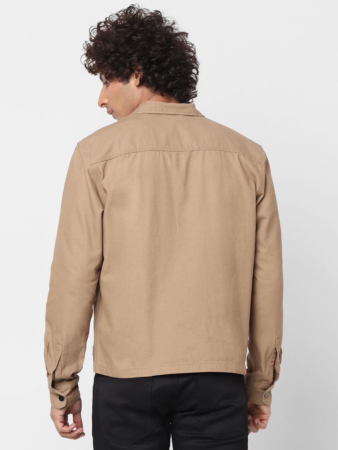 Beige Full Sleeves Multi Pocket Overshirt