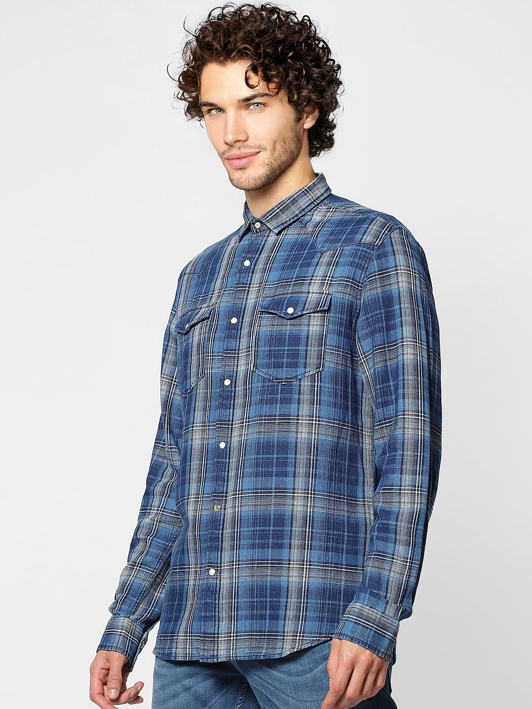 Blue Check Regular Fit Full Sleeves Shirt