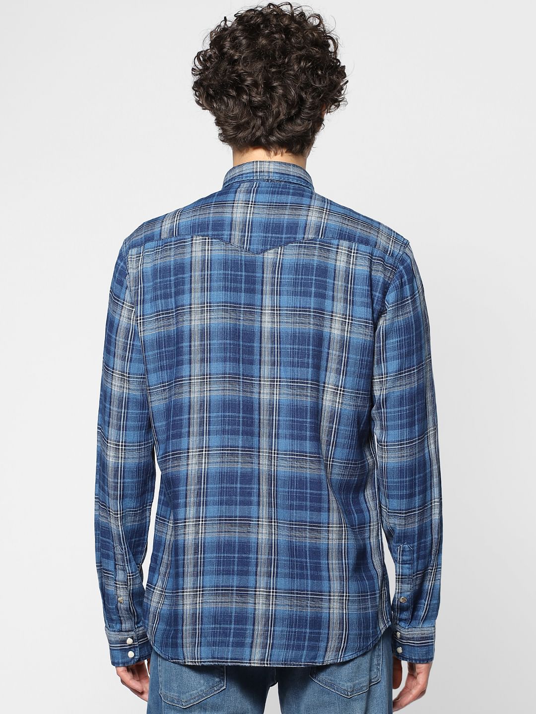 Blue Check Regular Fit Full Sleeves Shirt