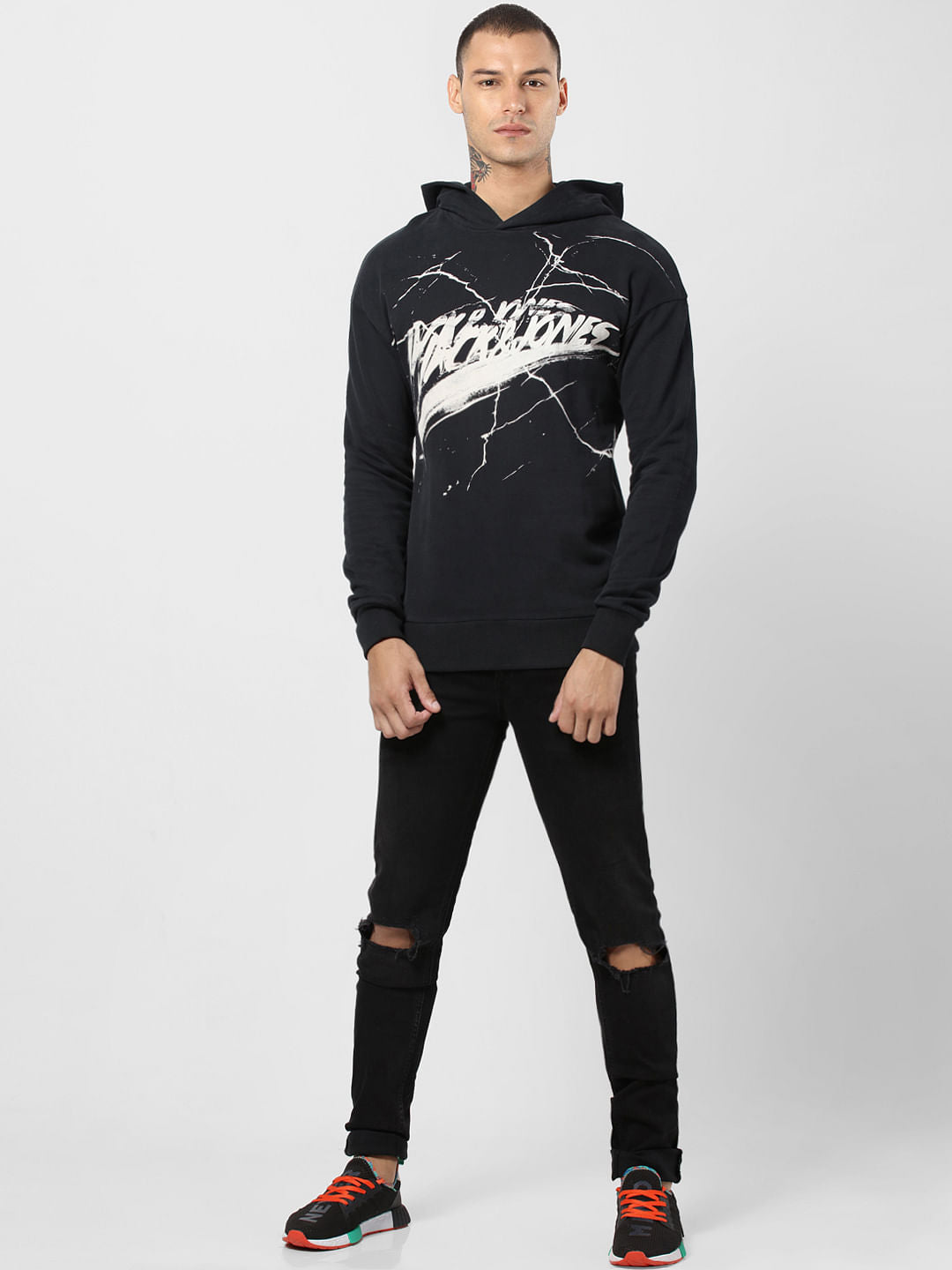 Black Logo Print Hooded Sweatshirt - S