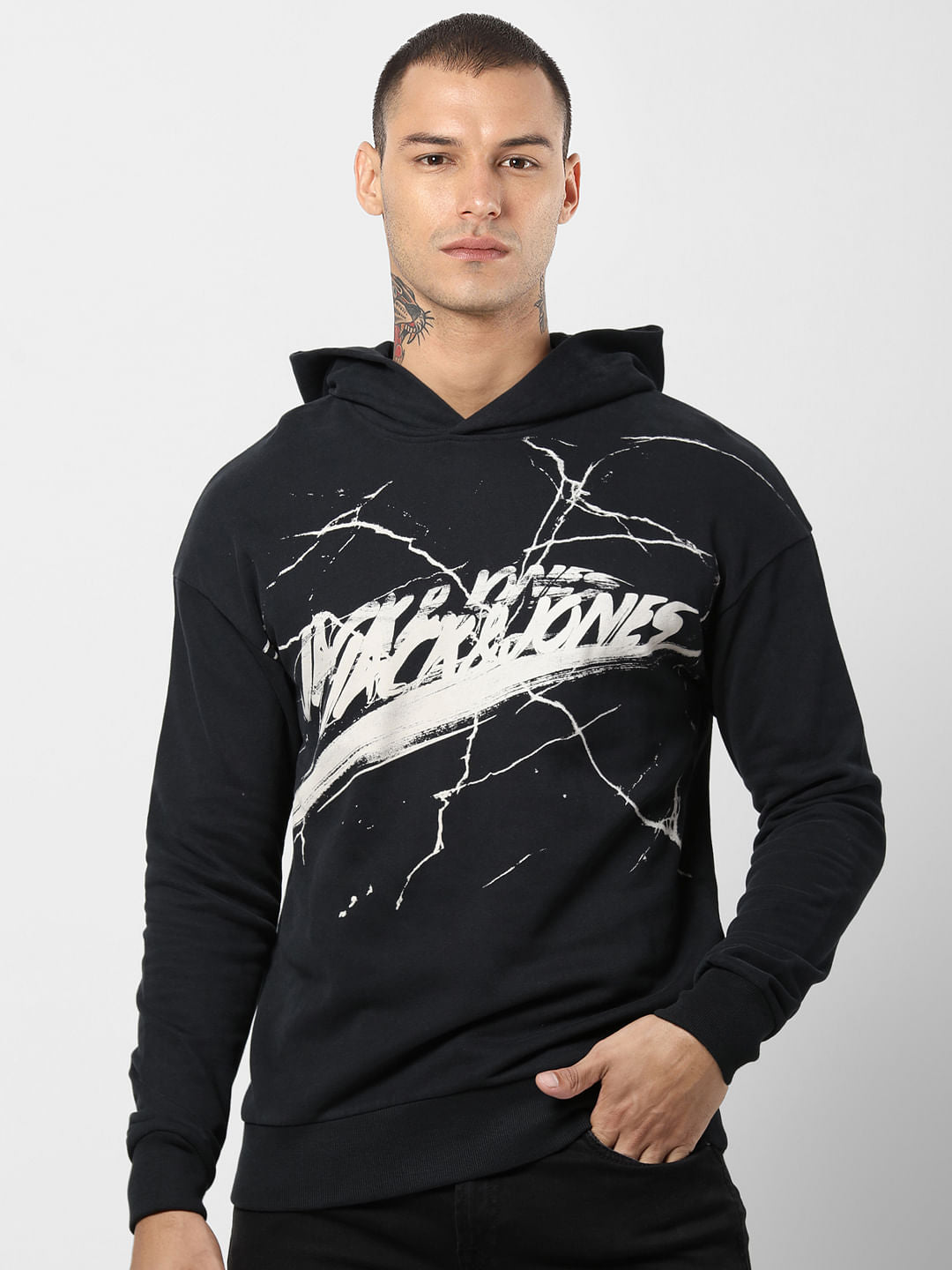 Black Logo Print Hooded Sweatshirt
