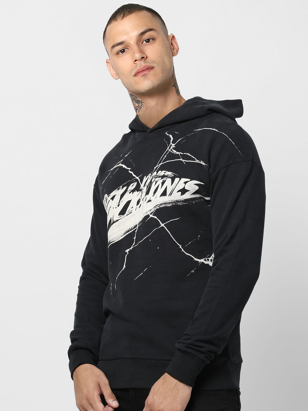 Black Logo Print Hooded Sweatshirt