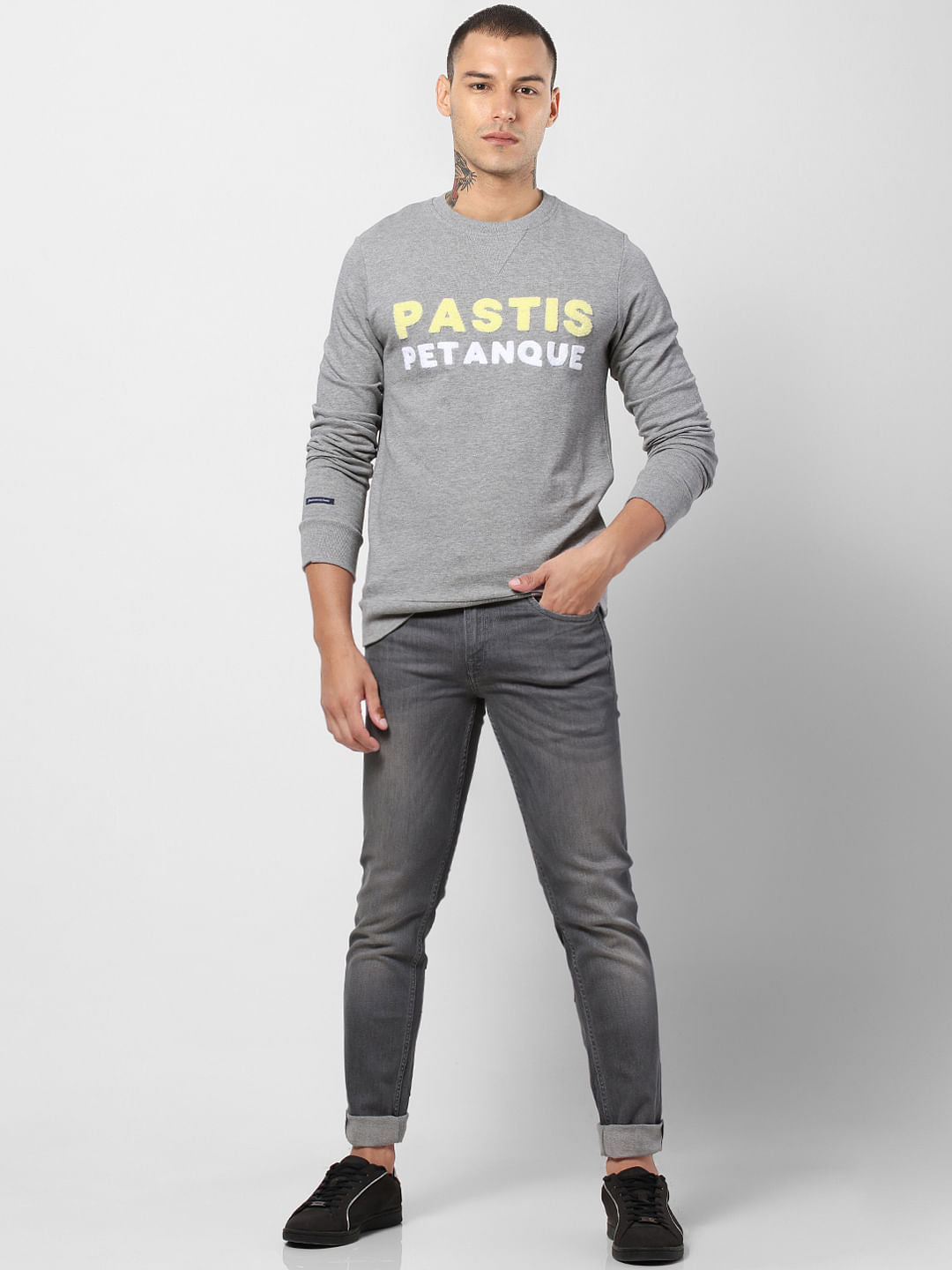 Grey Text Print Sweatshirt - S