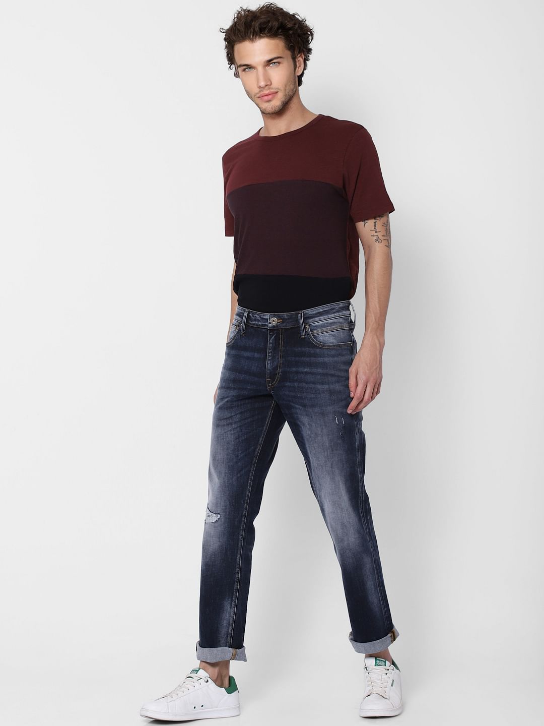 Dark Blue Mid Rise Clark Regular Fit Jeans - 28/30