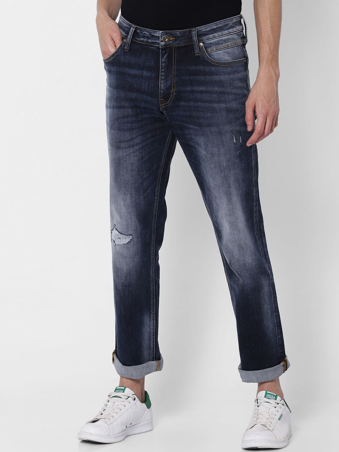 Dark Blue Mid Rise Clark  Regular Fit Jeans