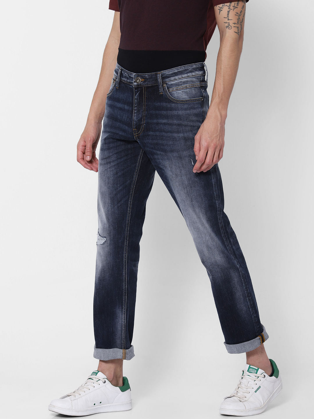 Dark Blue Mid Rise Clark  Regular Fit Jeans