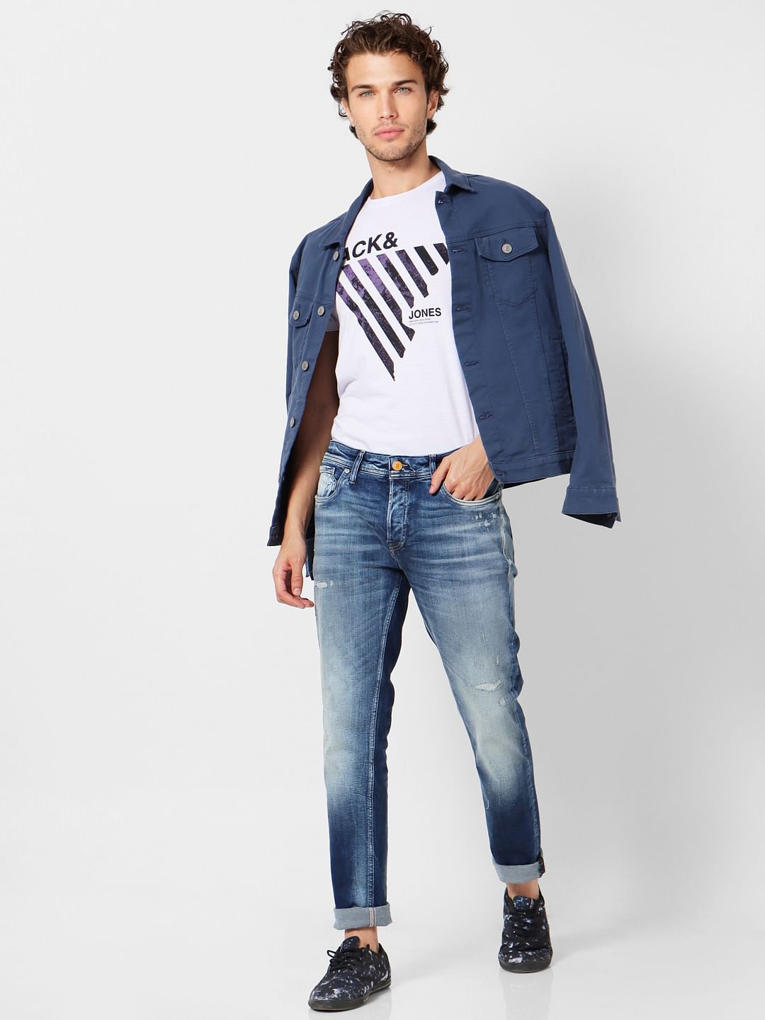 Dark Blue Mid Rise Ben Distressed Jeans - 28/30