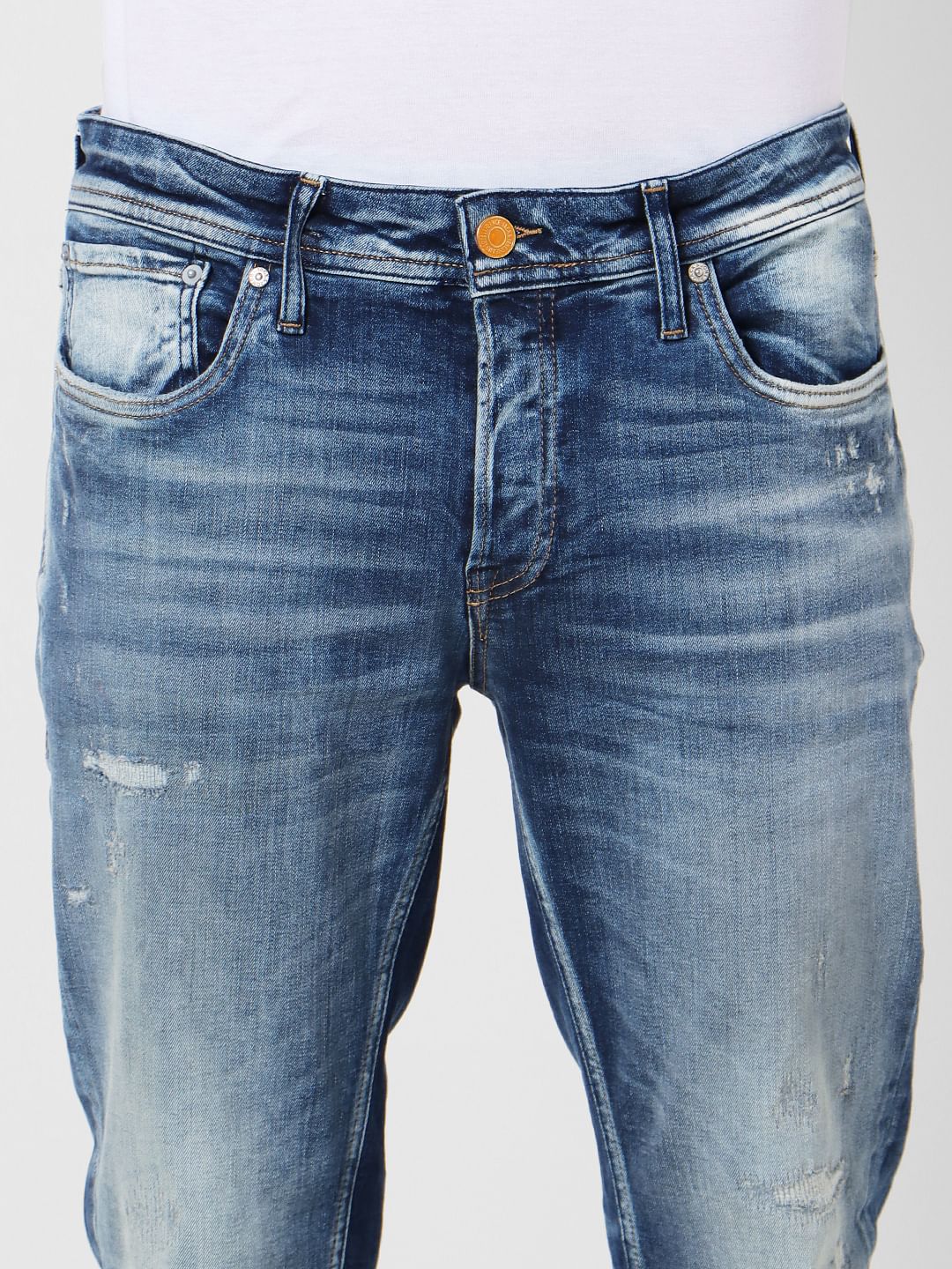 Dark Blue Mid Rise Ben Distressed Jeans
