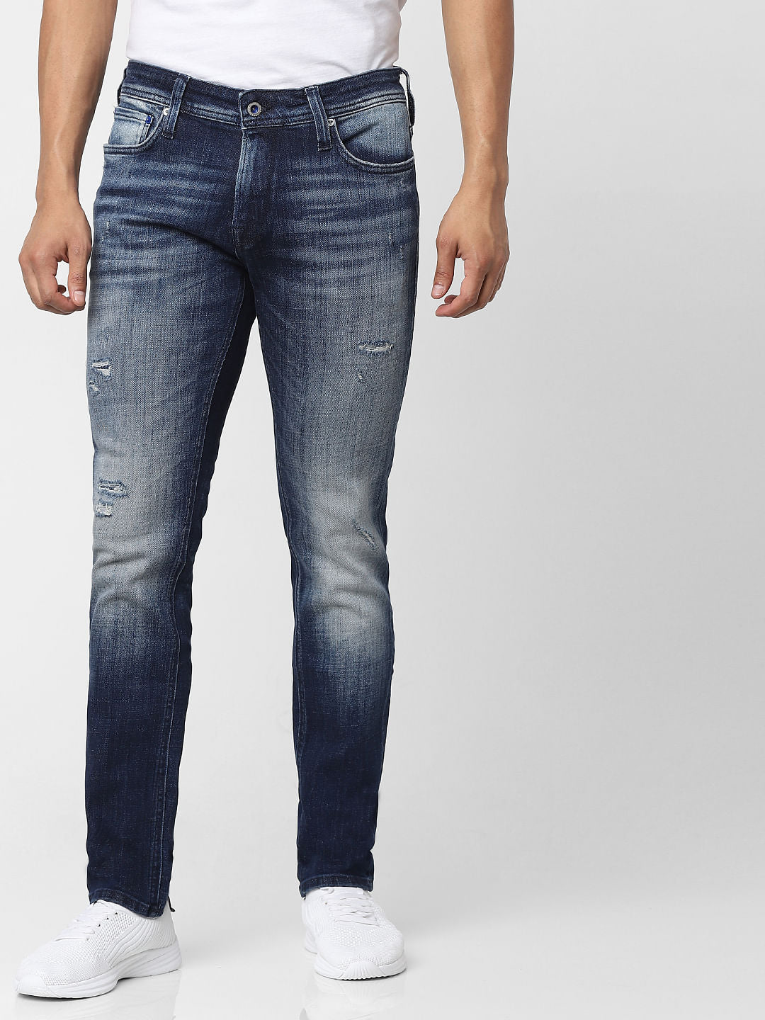 Dark Blue Low Rise Liam Skinny Fit Distressed Jeans
