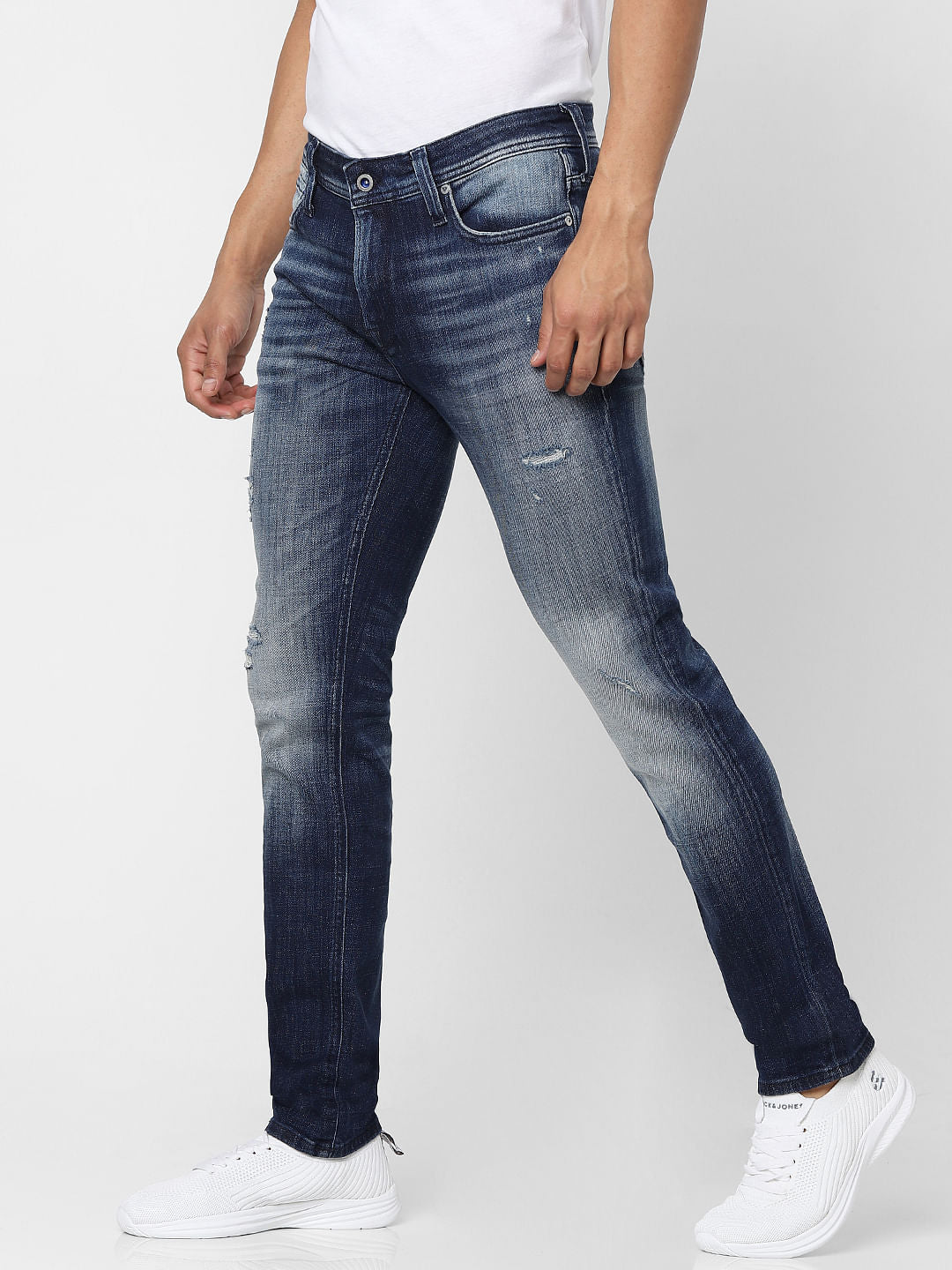 Dark Blue Low Rise Liam Skinny Fit Distressed Jeans