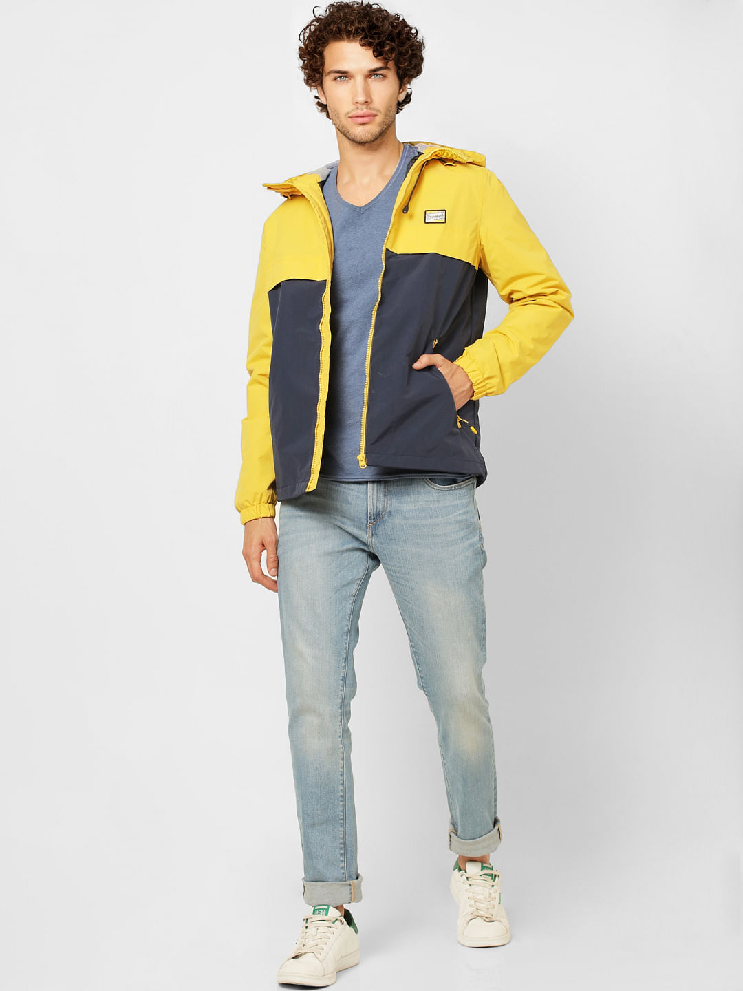 Yellow Colourblocked Hooded Jacket - S