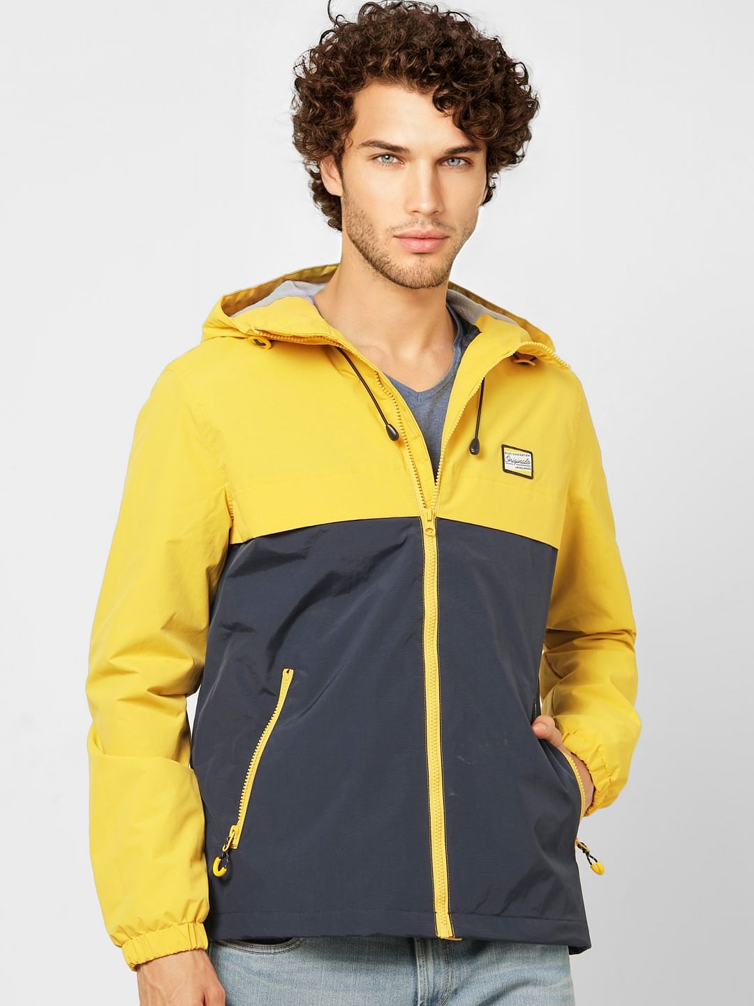Yellow Colourblocked Hooded Jacket