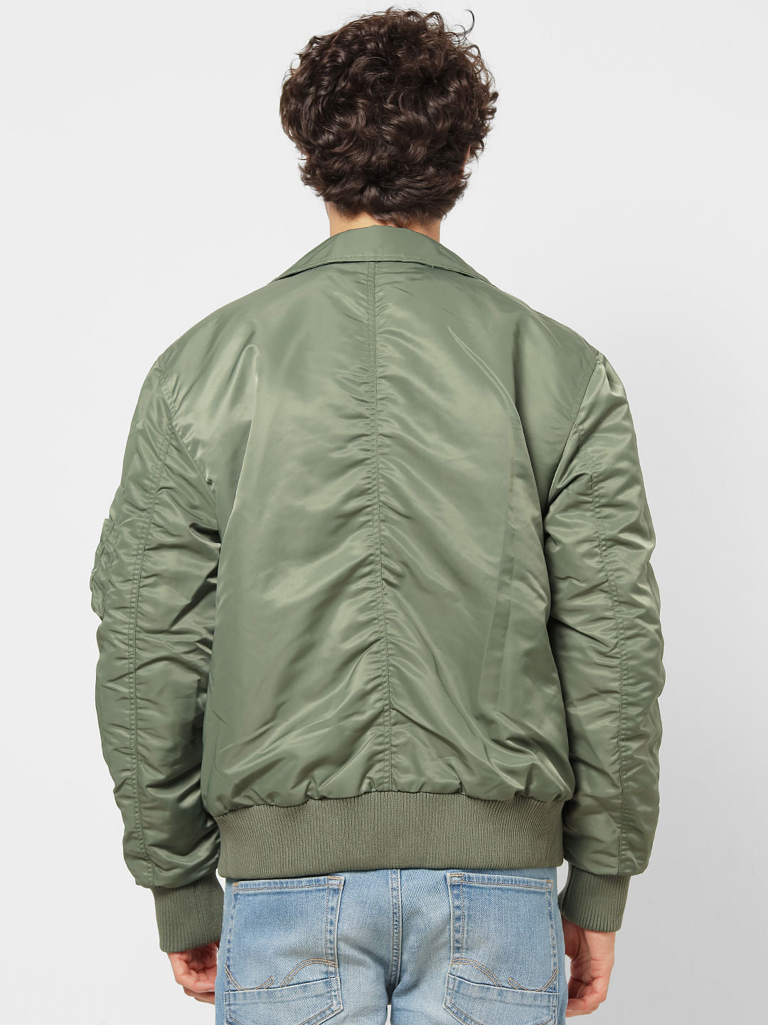 Green Zipped Pocket Bomber Jacket