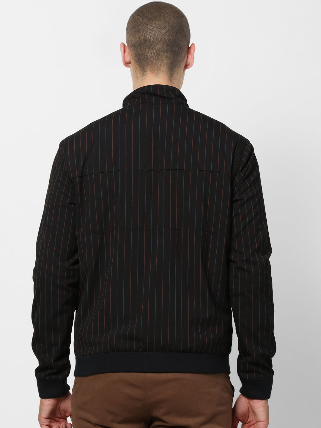 Black Striped High Neck Jacket