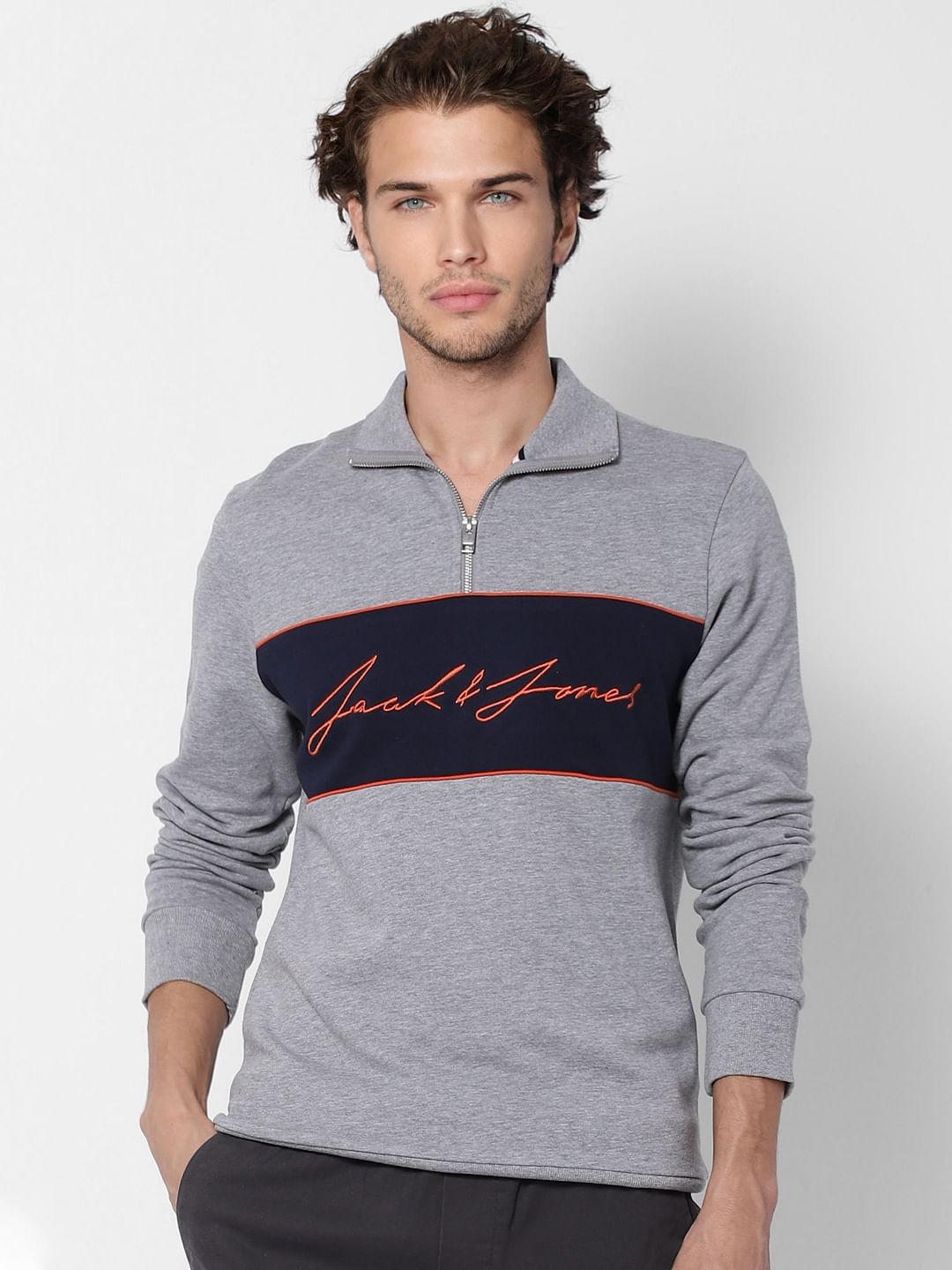 Grey Logo Print High Neck Sweatshirt