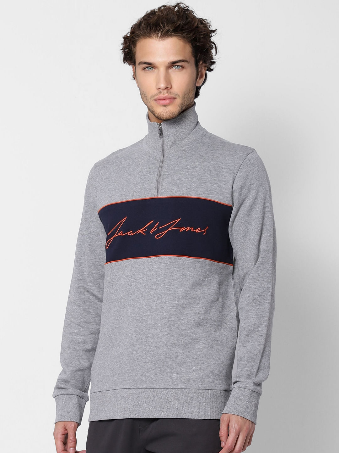 Grey Logo Print High Neck Sweatshirt