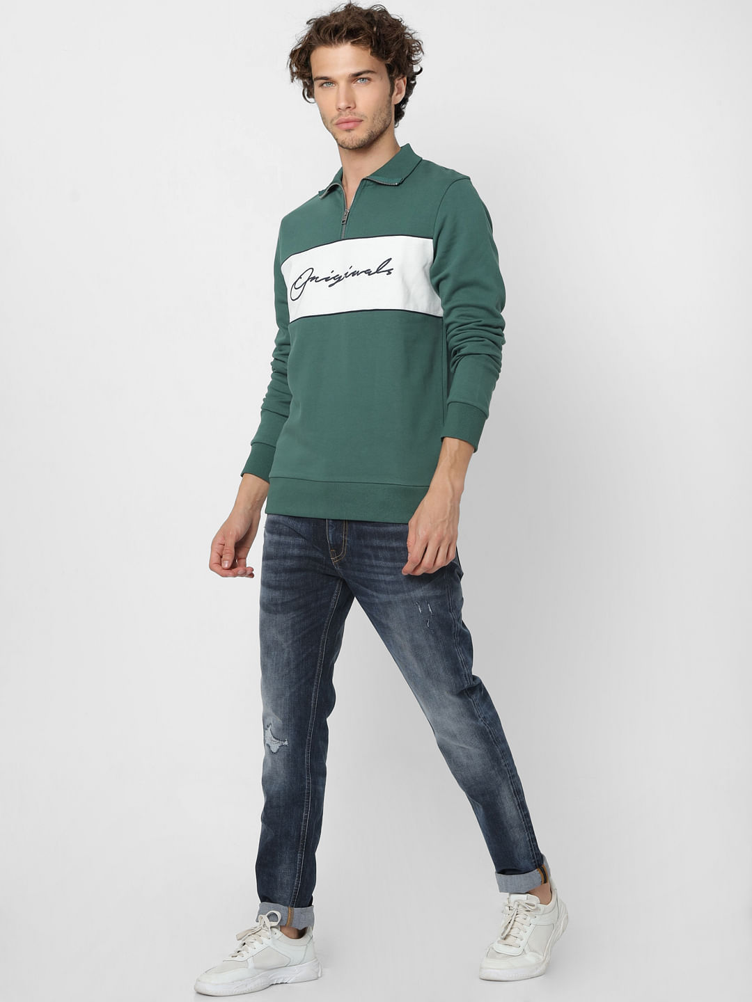 Green Logo Print High Neck Sweatshirt - S