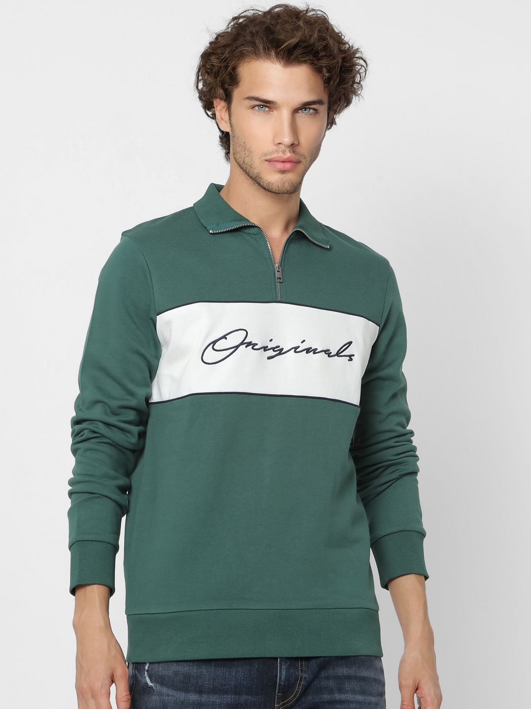Green Logo Print High Neck Sweatshirt