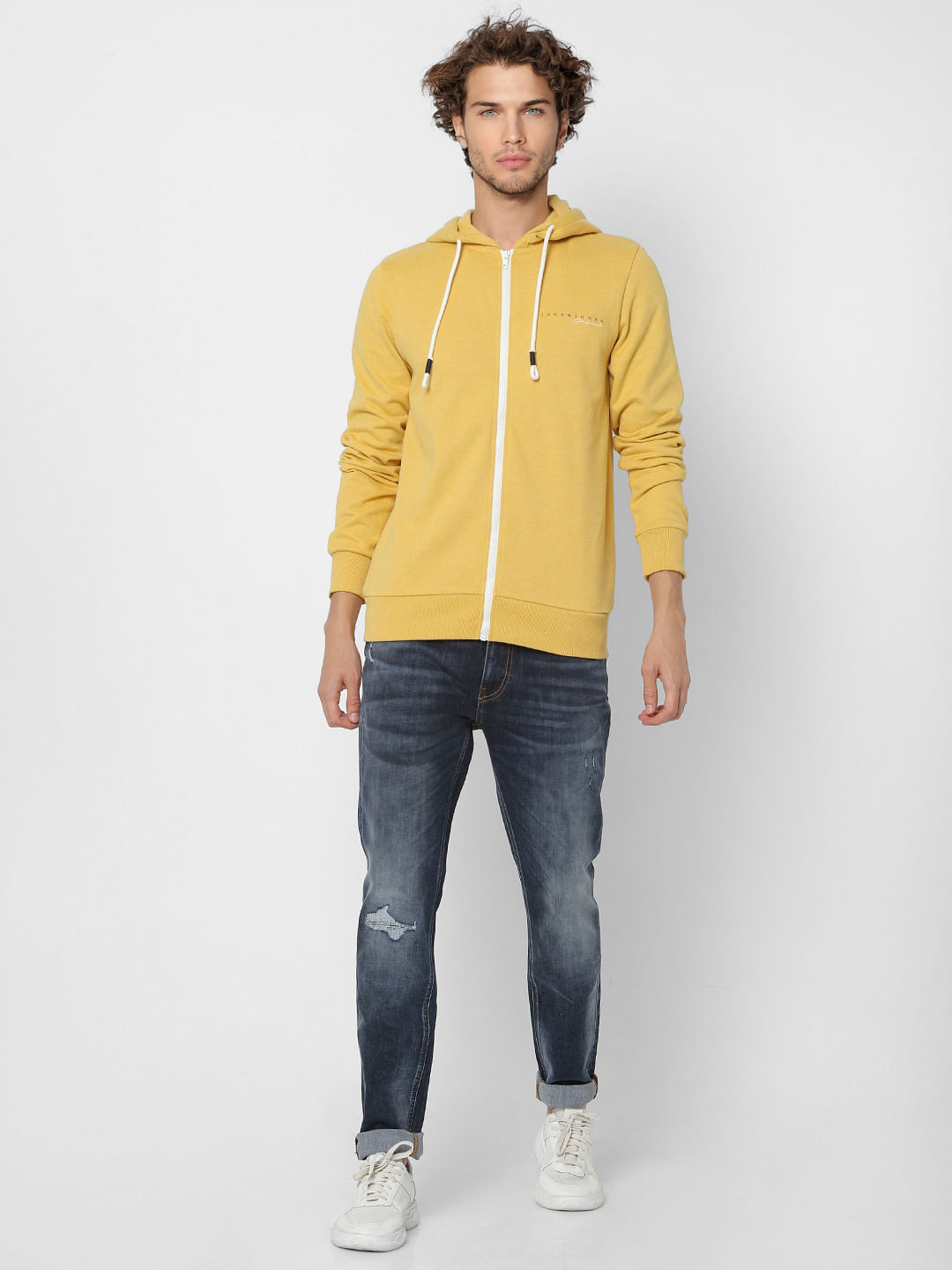 Yellow Logo Print Zip-Up Sweatshirt - S