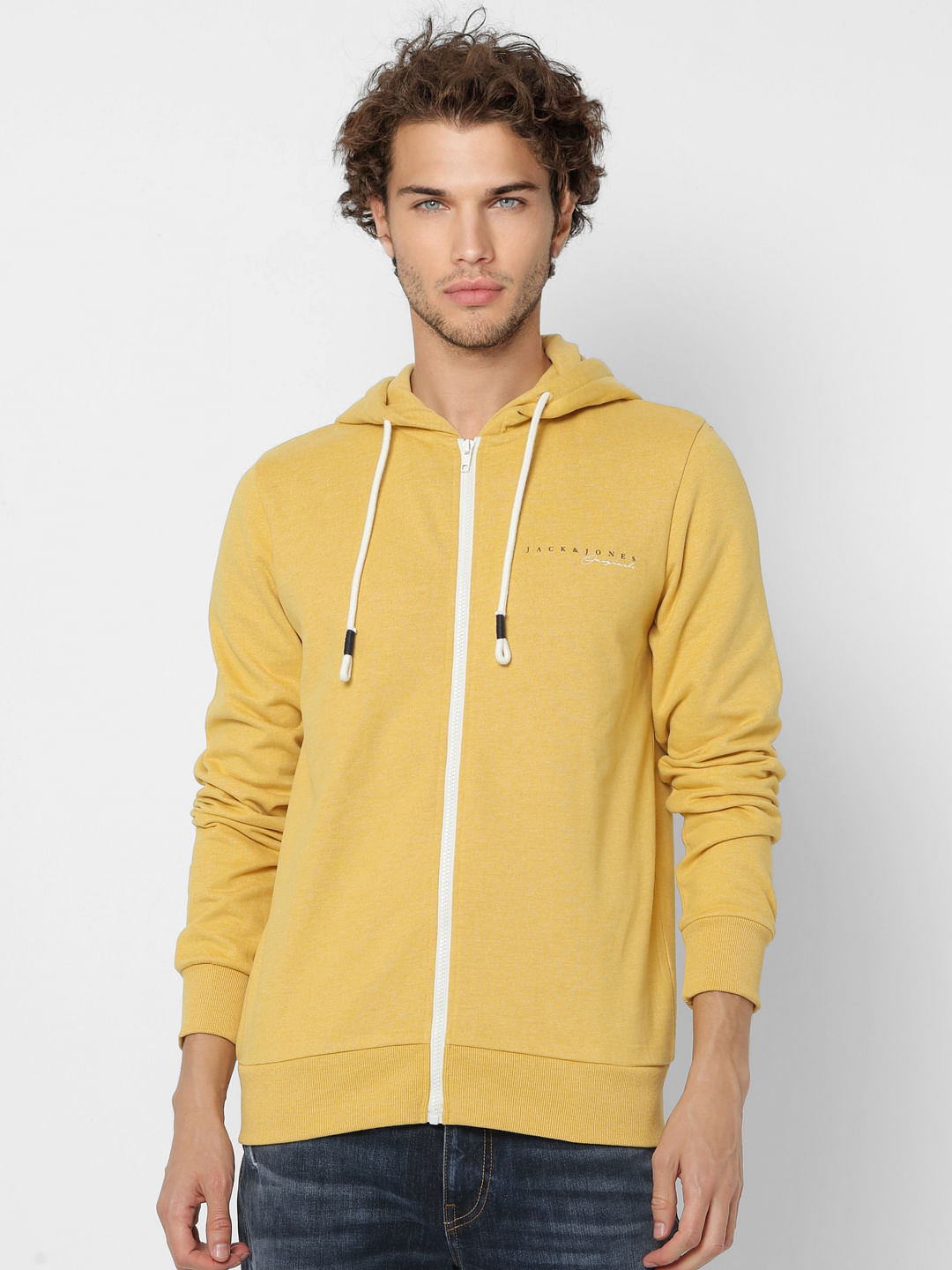 Yellow Logo Print Zip-Up Sweatshirt