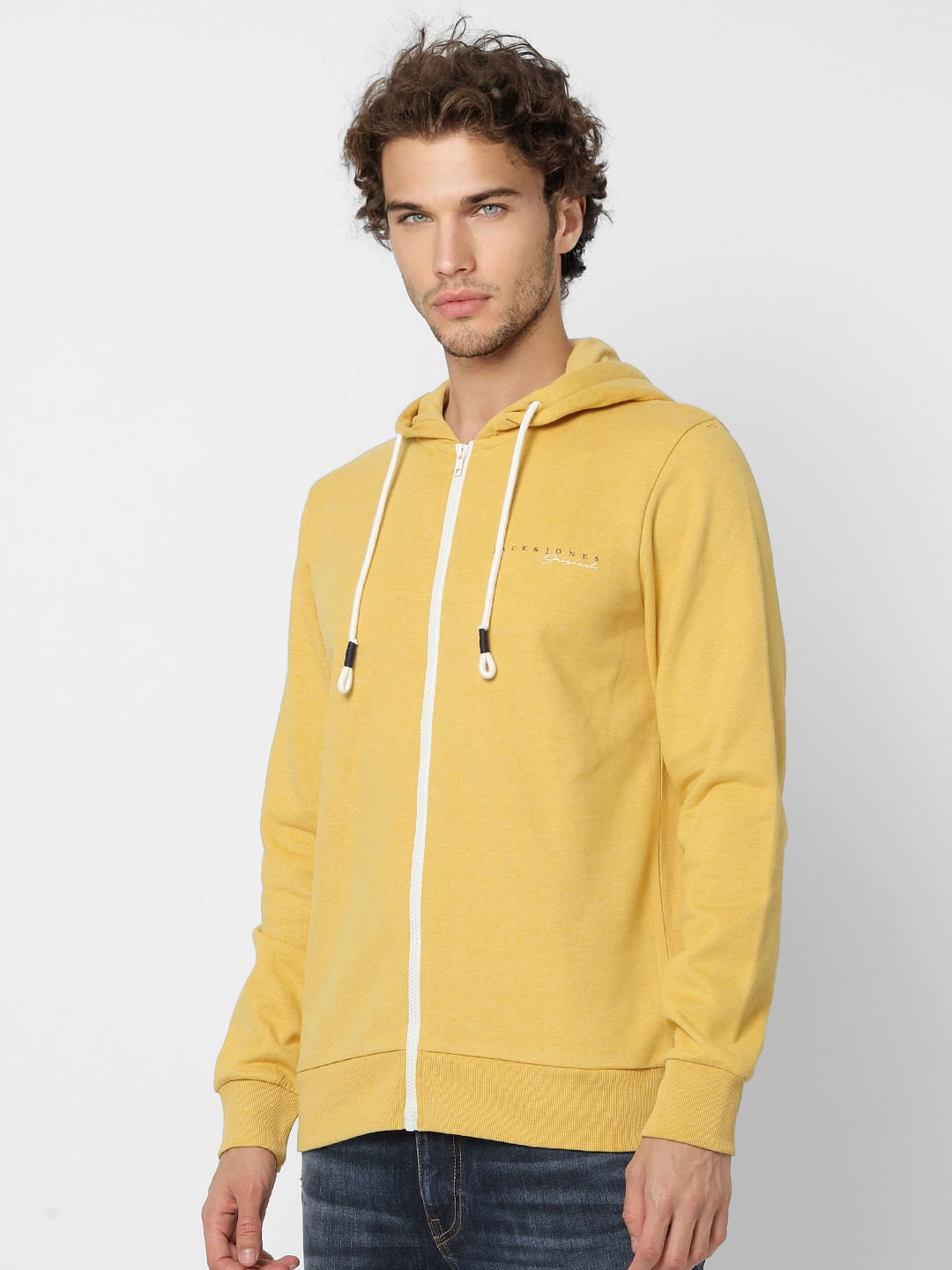 Yellow Logo Print Zip-Up Sweatshirt