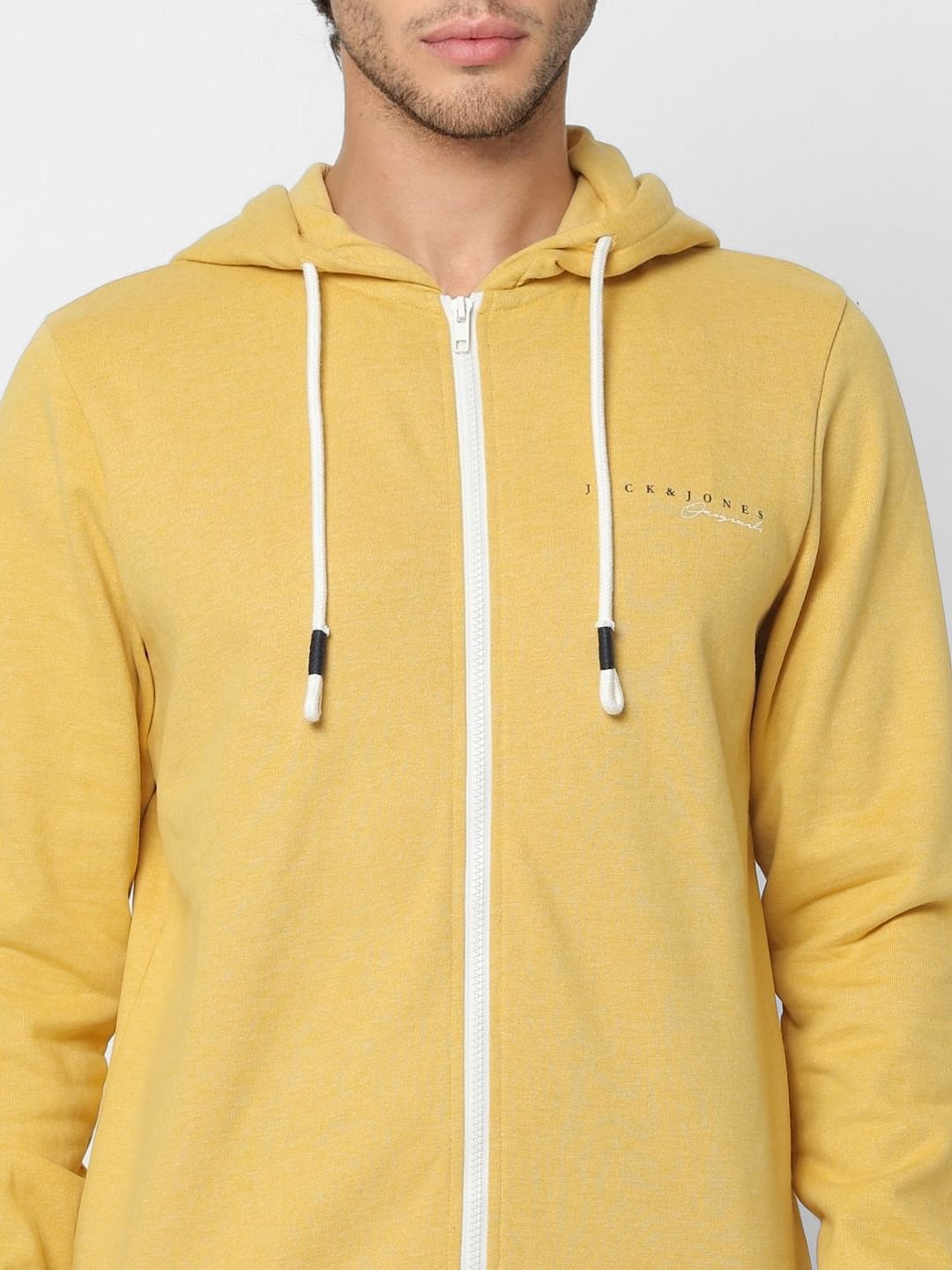Yellow Logo Print Zip-Up Sweatshirt