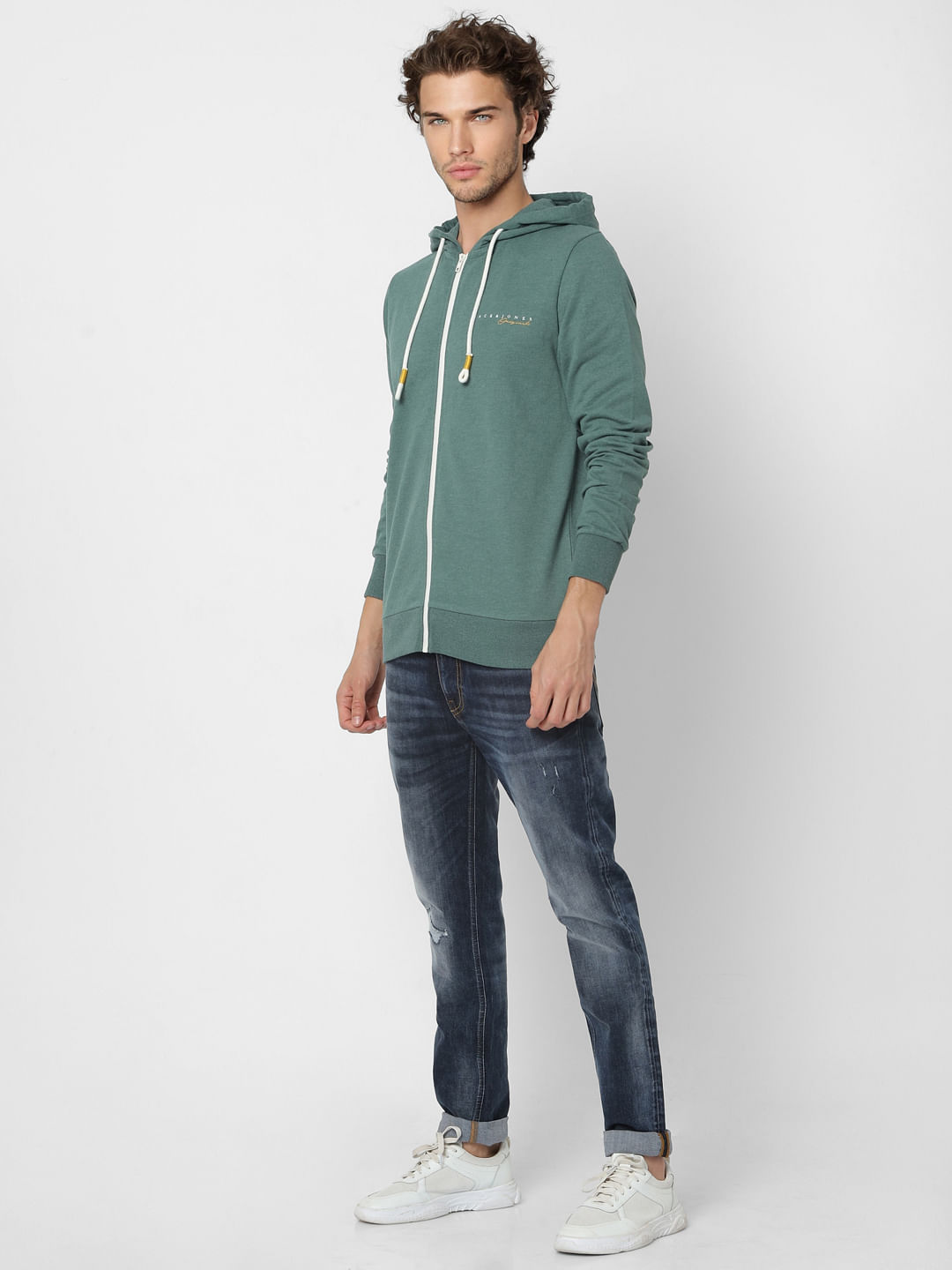 Green Logo Print Zip-Up Sweatshirt - S