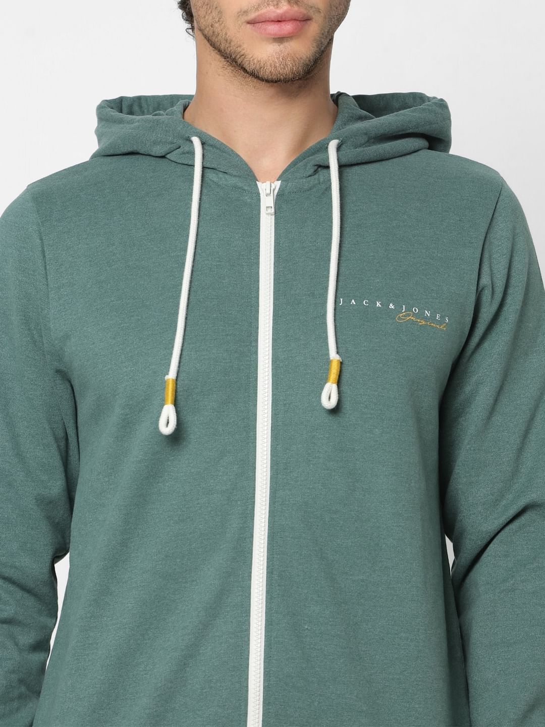 Green Logo Print Zip-Up Sweatshirt