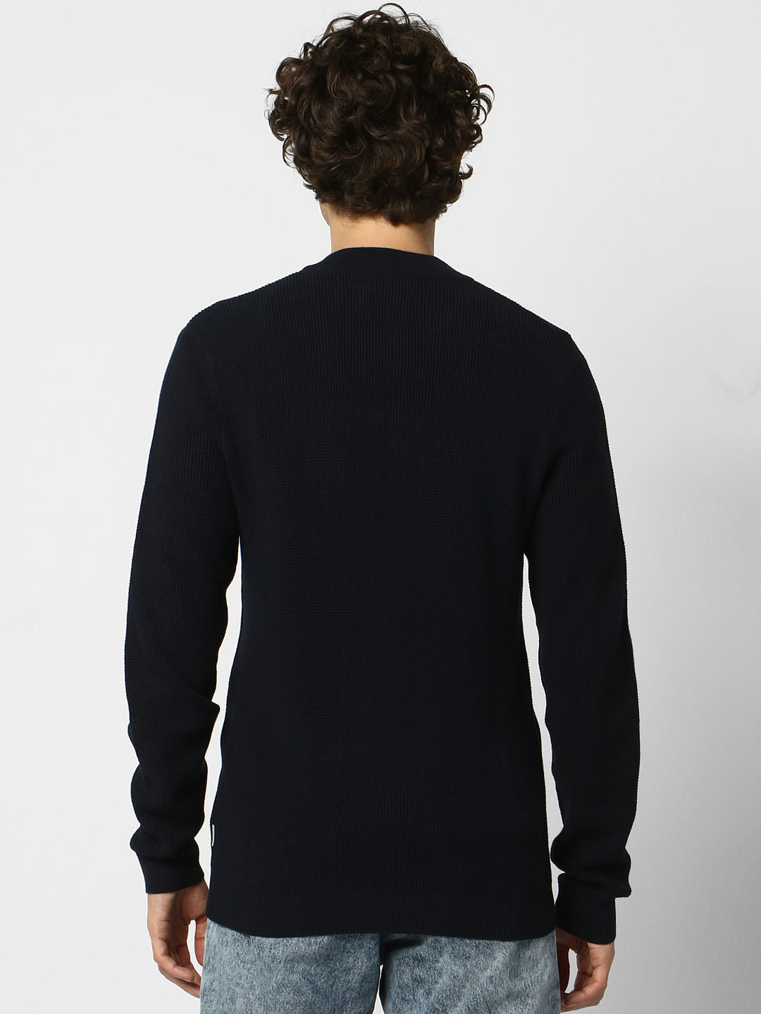 Navy Blue Colourblocked Zip-Up Cardigan