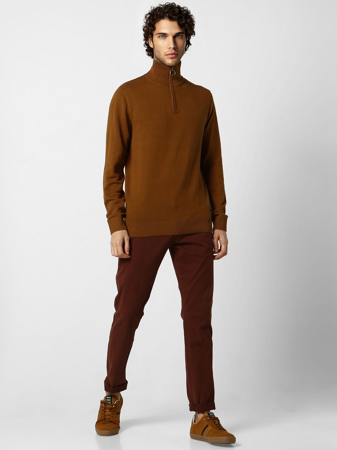 Brown High Neck Pullover - S