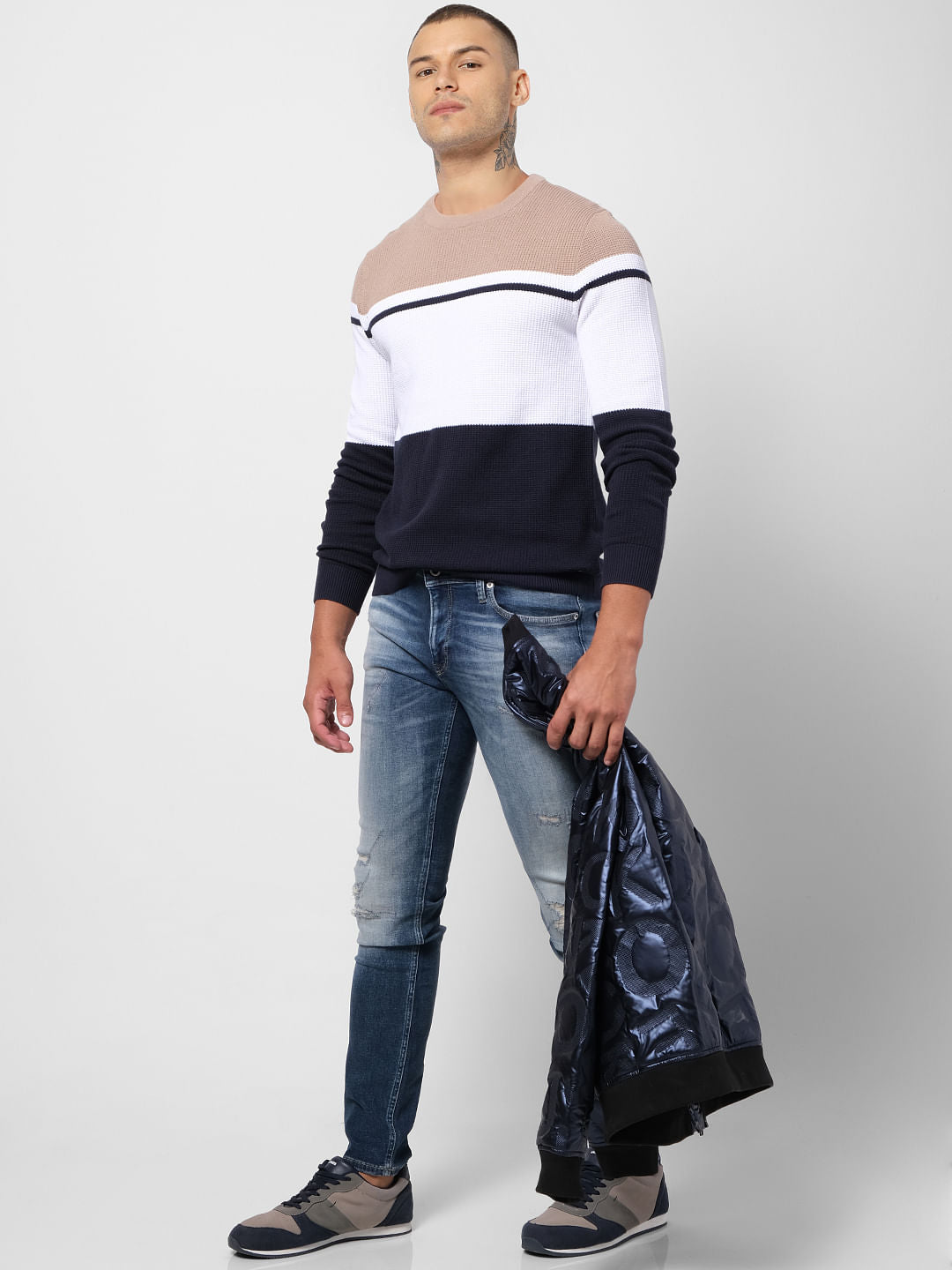 Brown Colourblocked Pullover