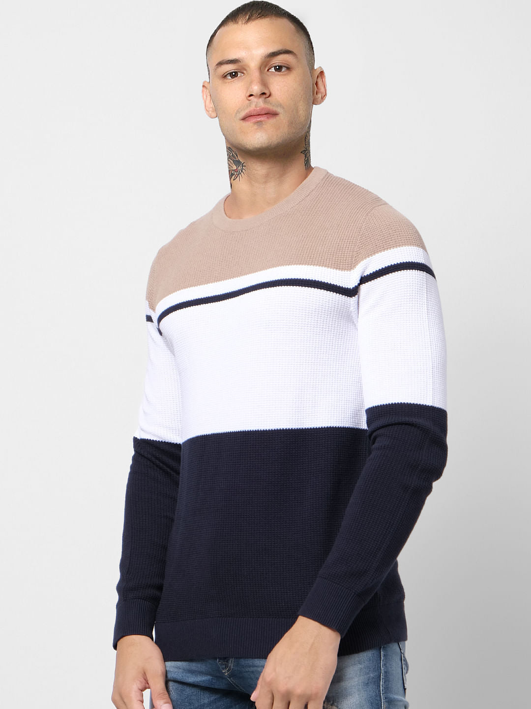 Brown Colourblocked Pullover