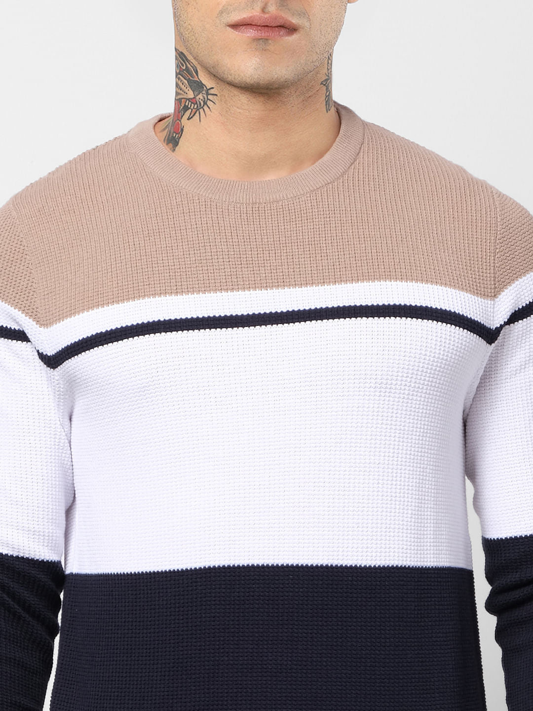 Brown Colourblocked Pullover