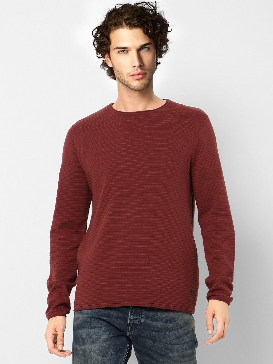 Brown Self-Design Textured Pullover