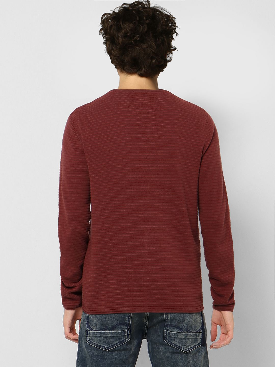 Brown Self-Design Textured Pullover