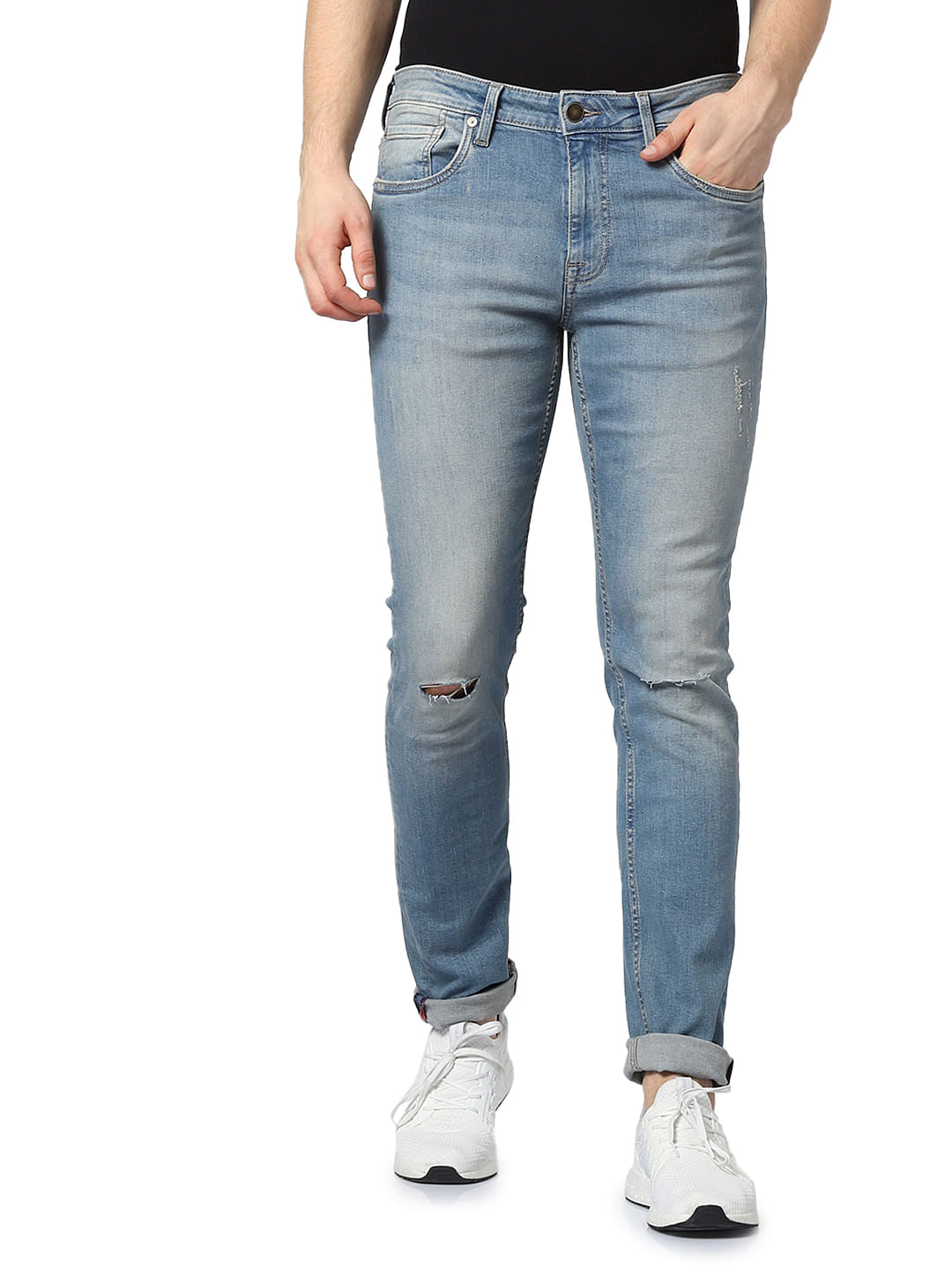 Light Blue Low Rise Glenn Distressed Slim Fit Jeans - 28/30