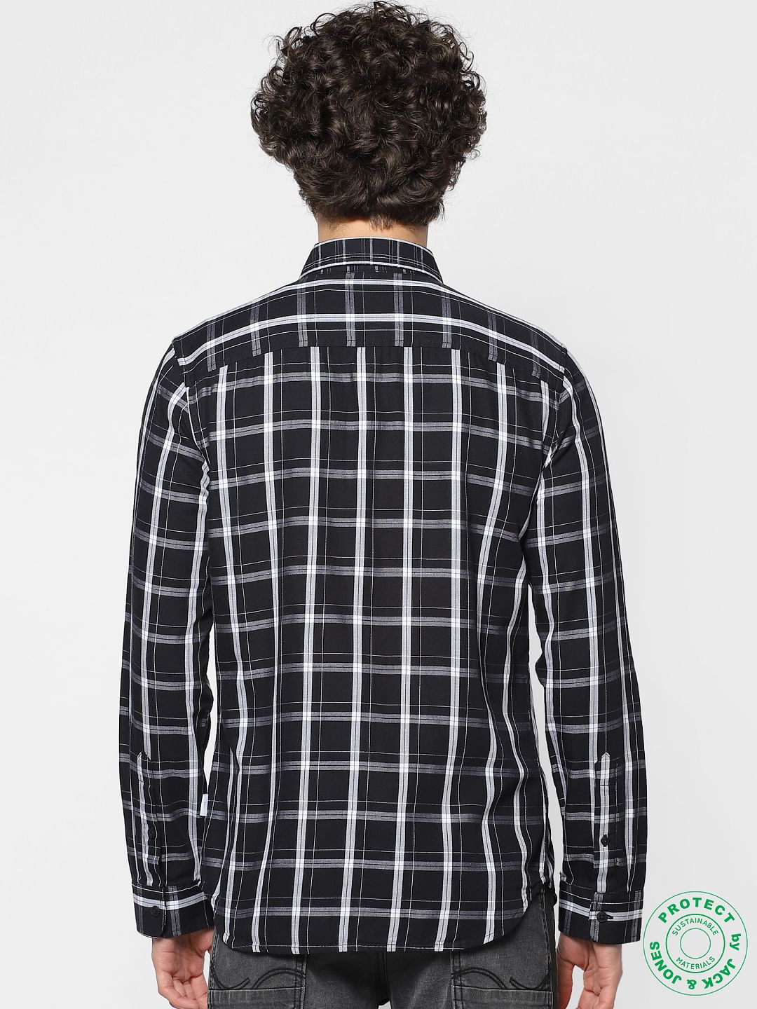 Black Full Sleeves Check Slim Fit Shirt