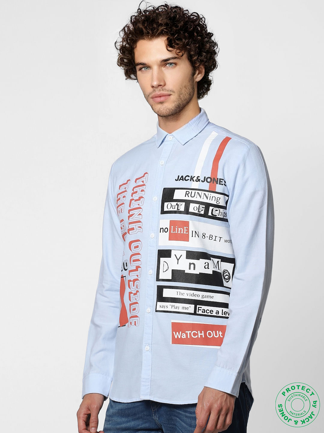 Cashmere Blue Full Sleeves Placement Print Shirt