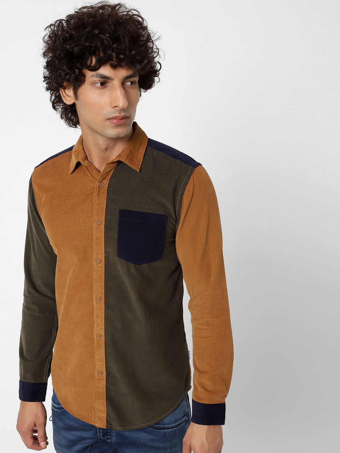 Dark Green Colourblocked Corduroy Shirt - S