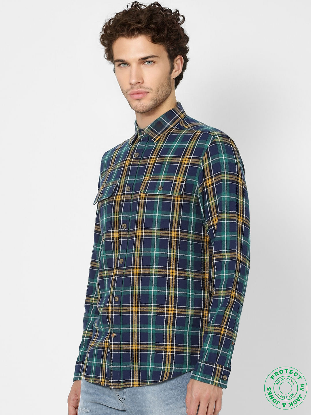 Navy Blue Full Sleeves Slim Fit Check Shirt