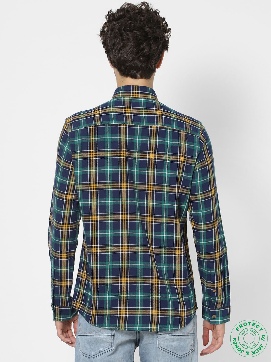 Navy Blue Full Sleeves Slim Fit Check Shirt