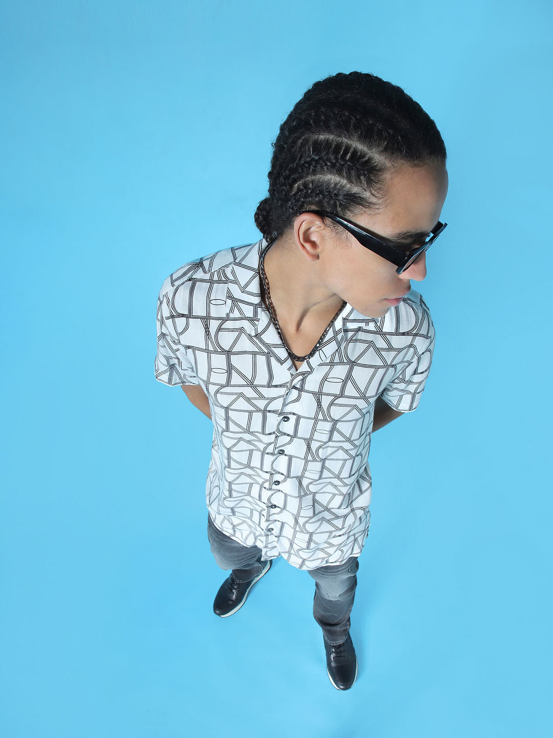 White Printed Short Sleeves Shirt - S