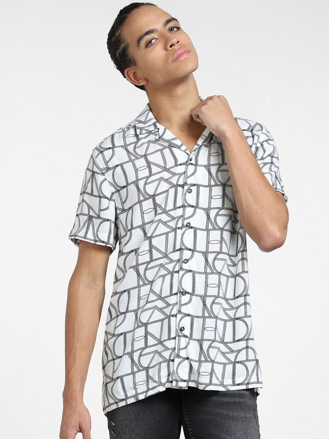 White Printed Short Sleeves Shirt
