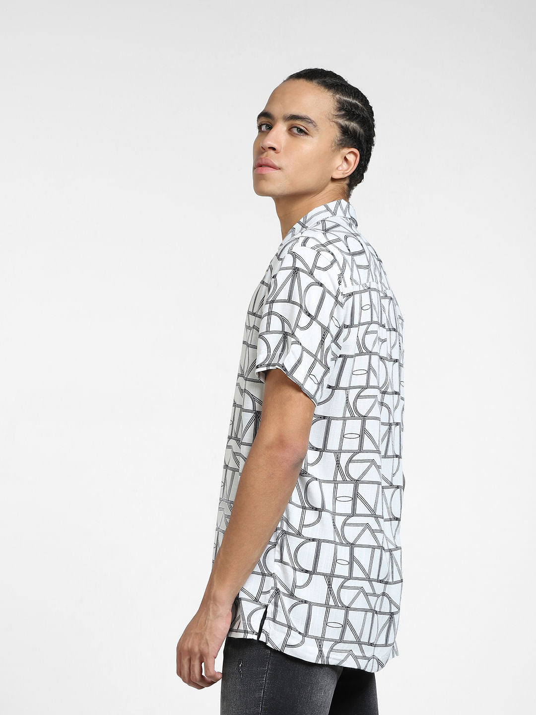 White Printed Short Sleeves Shirt