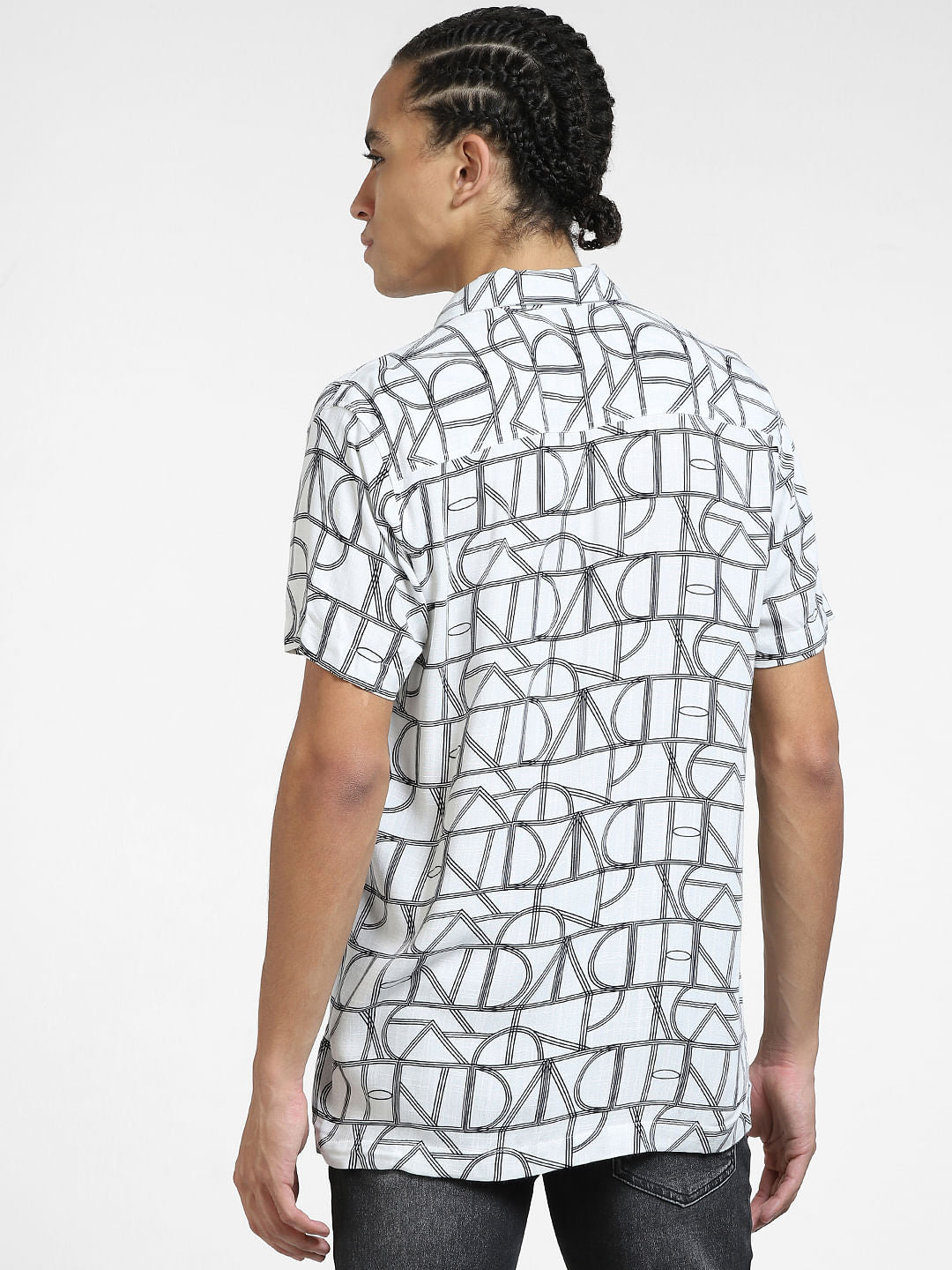 White Printed Short Sleeves Shirt