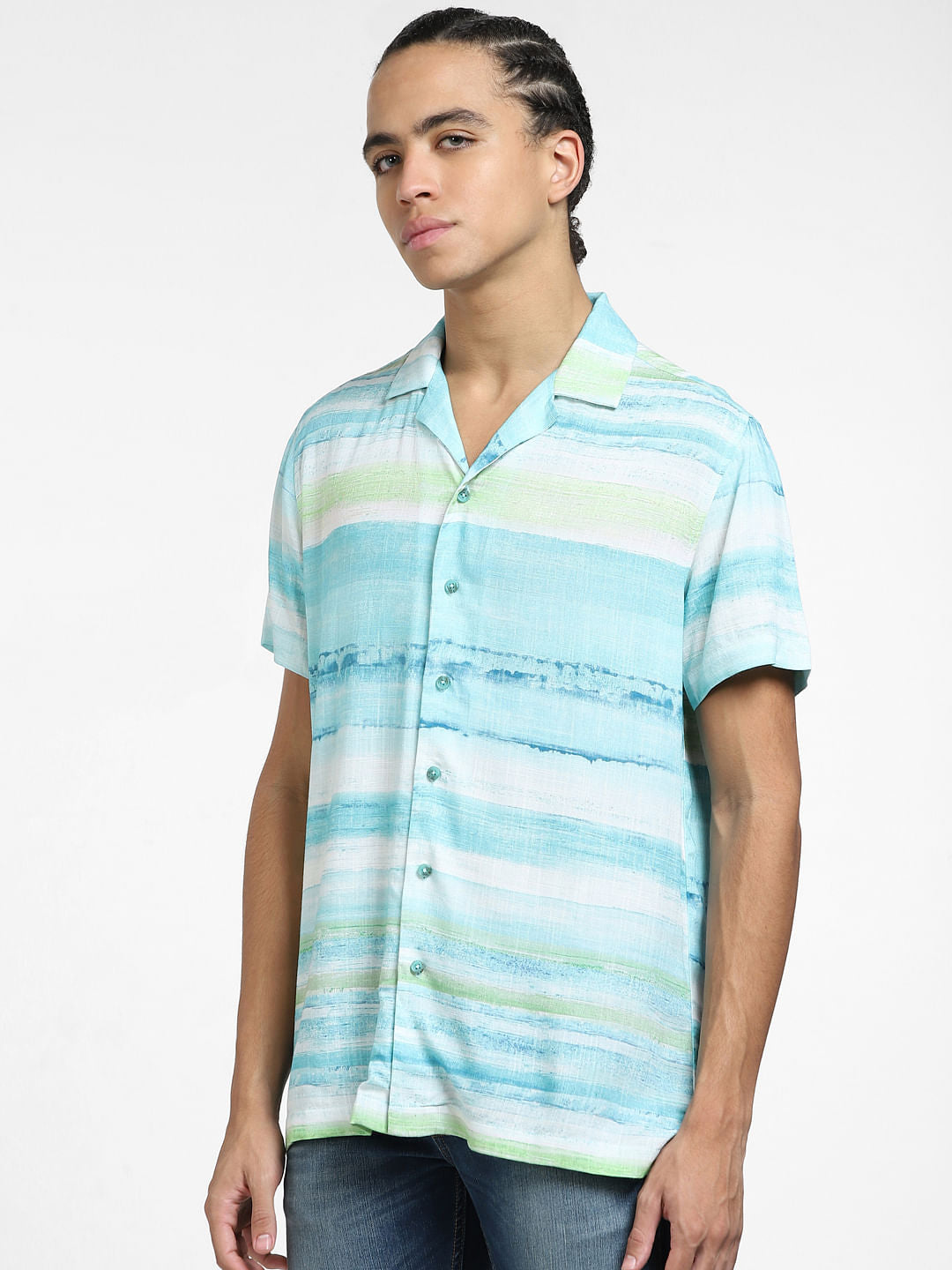 Sky Blue Printed Short Sleeves Shirt