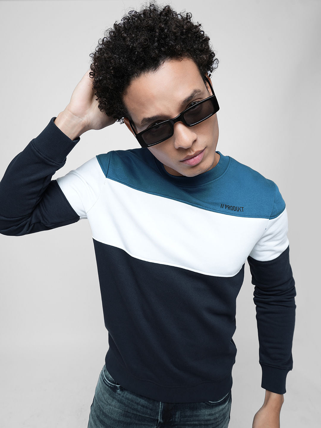PRODUKT by JACK&JONES Blue Colourblocked Print Sweatshirt