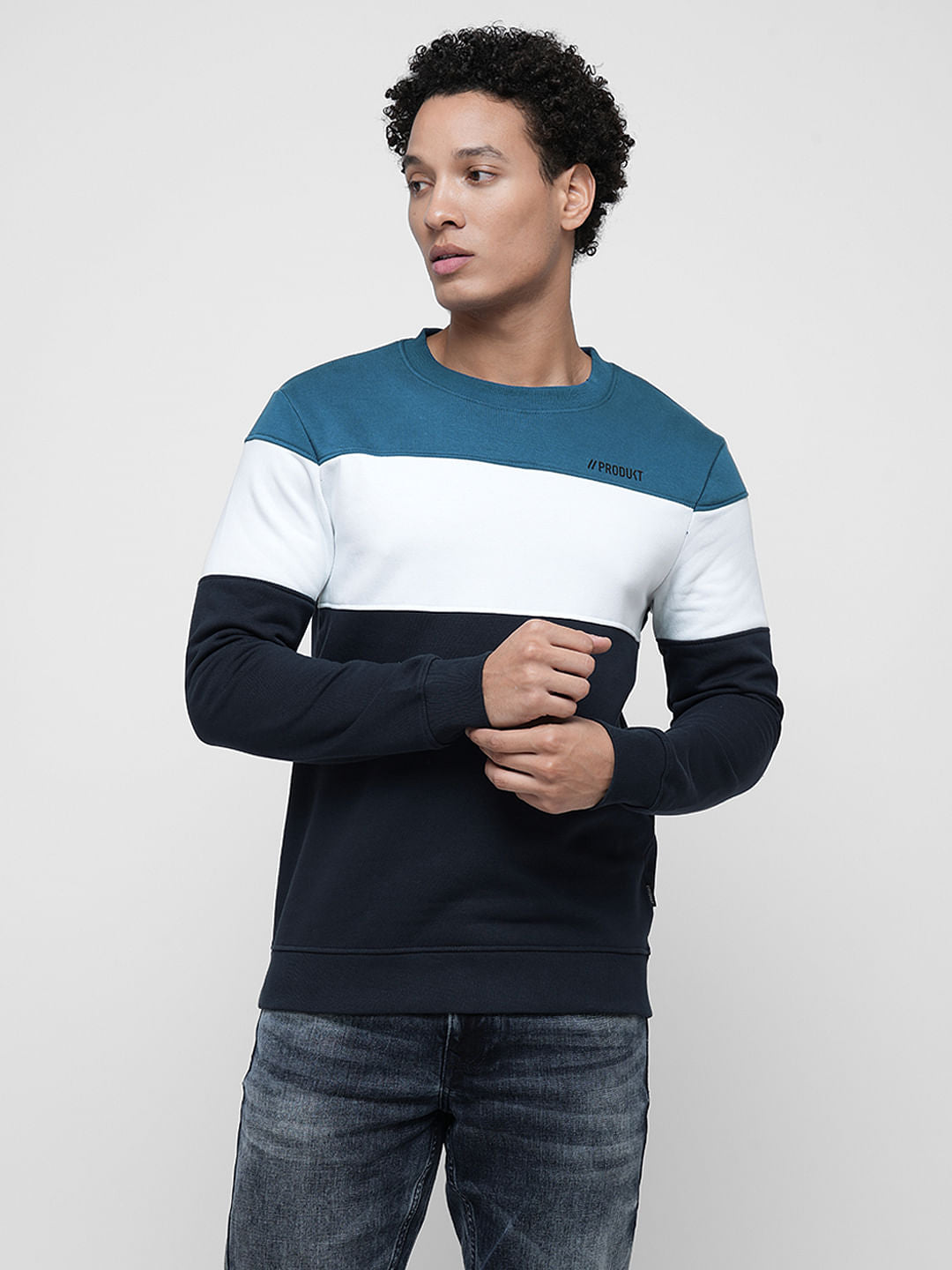 PRODUKT by JACK&JONES Blue Colourblocked Print Sweatshirt