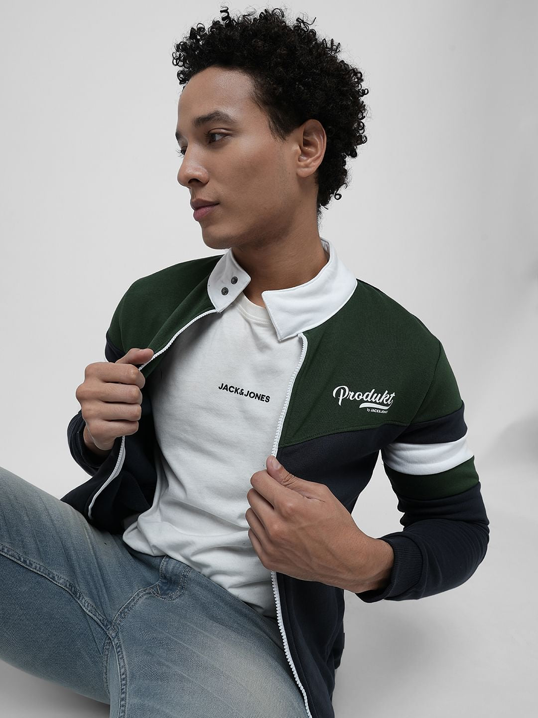 PRODUKT by JACK&JONES Blue Colourblocked Zip-Up Sweatshirt - S