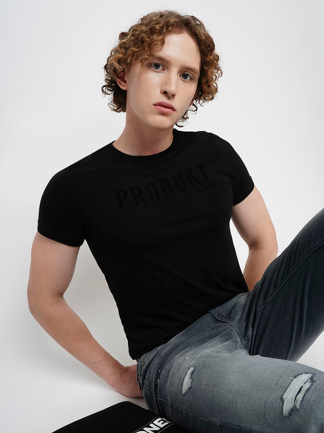 PRODUKT by JACK&JONES Black Logo Text Crew Neck T-shirt - S